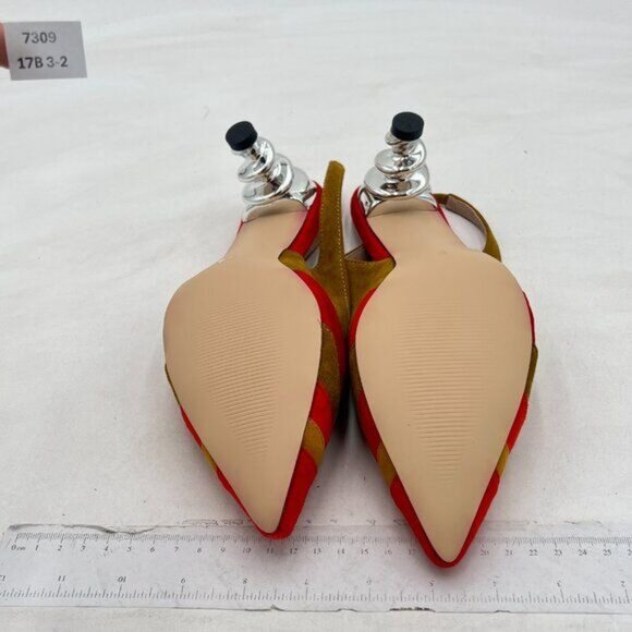 FOWT Red&yellow Rainbow Color Stripes Strange Spiral High Heel Pumps Slip On Poi - Picture 7 of 8